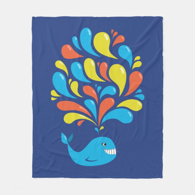 Cute Colourful Blue Whale Fleece Blanket (Front)