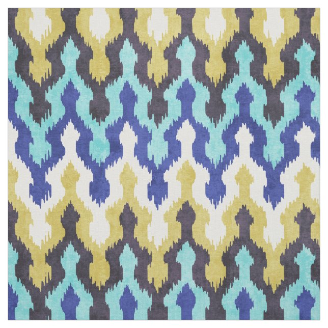 Cute colourful blue yellow chevron ikat pattern fabric (Swatch)
