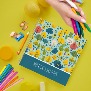Cute Colourful Blue & Yellow Pattern Kids Sketch Notebook