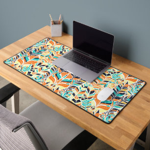 Cute colourful boho leaves pattern desk mat