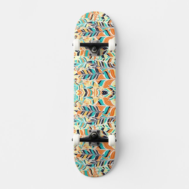 Cute colourful boho leaves pattern skateboard (Front)