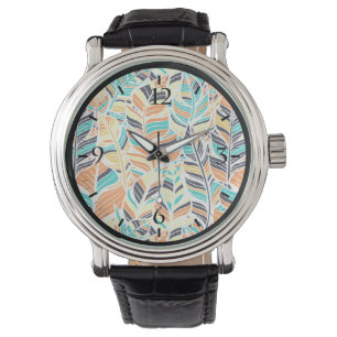 Cute colourful boho leaves pattern watch