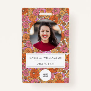 Cute Colourful Boho Pink Floral Employee Photo ID ID Badge