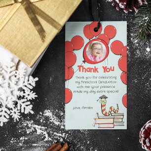 Cute Colourful Bookworm Graduation Photo Thank You Gift Tags
