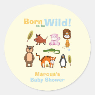 Cute Colourful Born To Be Wild Safari Baby Shower Classic Round Sticker