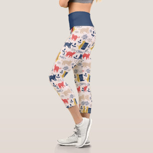 Cute Colourful Botanical Floral Cat Capri Leggings