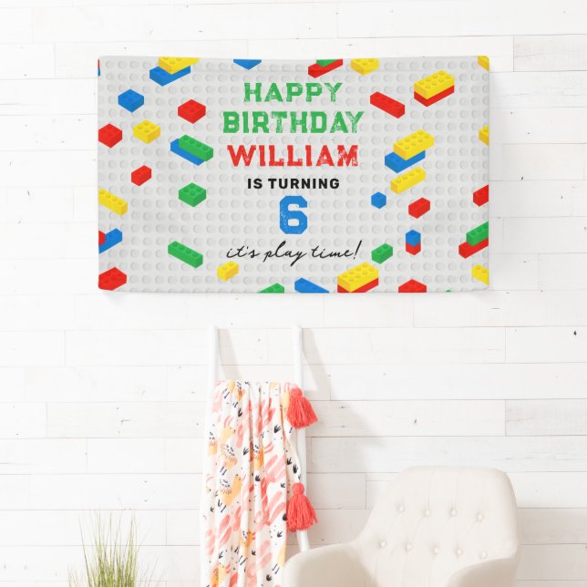 Cute Colourful Bricks Building Blocks Kids Birthda Banner (Insitu)