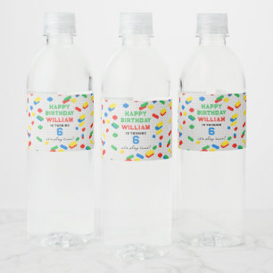 Cute Colourful Bricks Building Blocks Kids Birthda Water Bottle Label
