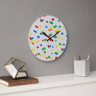 Cute Colourful Bricks Building Blocks Kids Pattern Large Clock