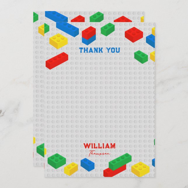 Cute Colourful Bricks Building Blocks Kids  Thank You Card (Front/Back)