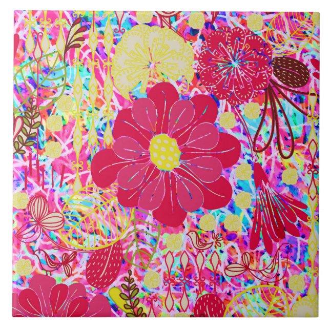 Cute colourful bright flowers tile (Front)