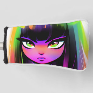 Cute Colourful Bright Neon Vibes Preppy Anime Girl Golf Head Cover