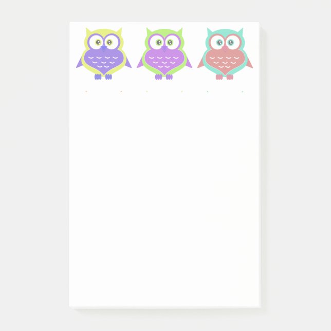 Cute Colourful Bright Owl Birds Cartoon Post-it Notes (Front)