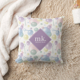 Cute Colourful Bubble Pattern Monogrammed Cushion