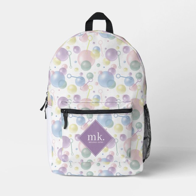 Cute Colourful Bubble Pattern Monogrammed School Printed Backpack (Front)
