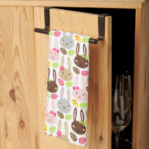Cute Colourful Bunny & Eggs Easter Brunch Tea Towel