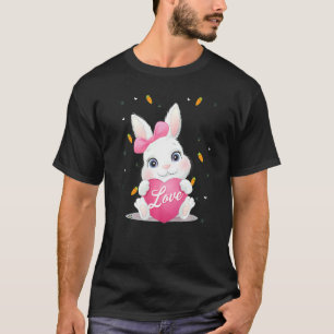 Cute Colourful Bunny Face Tie Dye Red Heart Flower T-Shirt