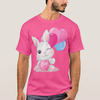 Cute Colourful Bunny Face Tie Dye red Heart flower T-Shirt