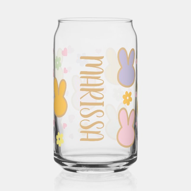 Cute Colourful Bunny Head Outline Patterned Can Glass (Front)