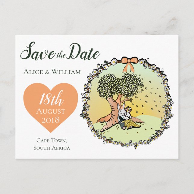 Cute Colourful Bunny Rabbit Wedding Save the Date Announcement Postcard (Front)
