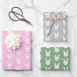 Cute Colourful Bunny White Rabbit Pastel Colour Wrapping Paper Sheet