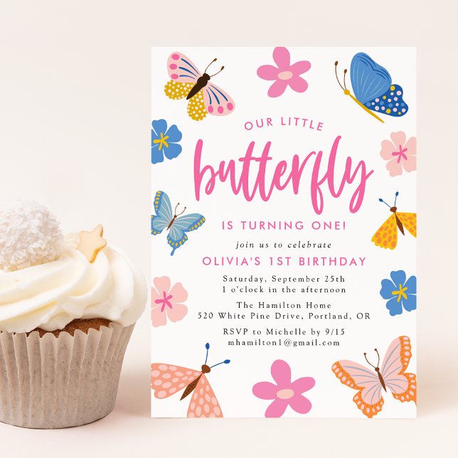 Cute Colourful Butterflies 1st Birthday Party Invitation (Creator Uploaded)