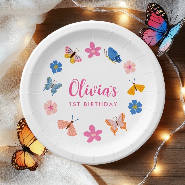 Cute Colourful Butterflies Birthday Party Paper Plate (Creator Uploaded)