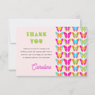 Cute Colourful Butterflies Girl 4th Birthday Party Thank You Card