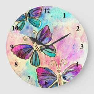 Cute Colourful Butterflies - Large Clock