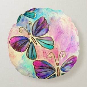 Cute Colourful Butterflies Round Cushion