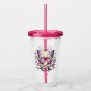Cute, colourful butterfly acrylic tumbler