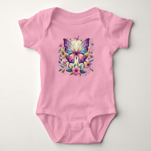 Cute, colourful butterfly  baby bodysuit (Front)