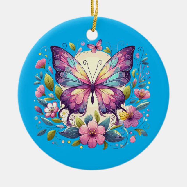 Cute, colourful butterfly  ceramic tree decoration (Front)