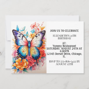 Cute Colourful Butterfly Happy Birthday Party Invitation
