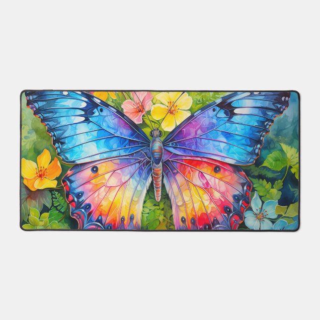 Cute Colourful Butterfly Illustration Desk Mat (Front)