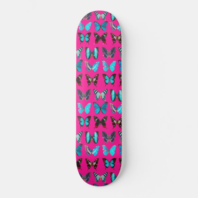 Cute Colourful Butterfly Pattern Pink Skateboard (Front)