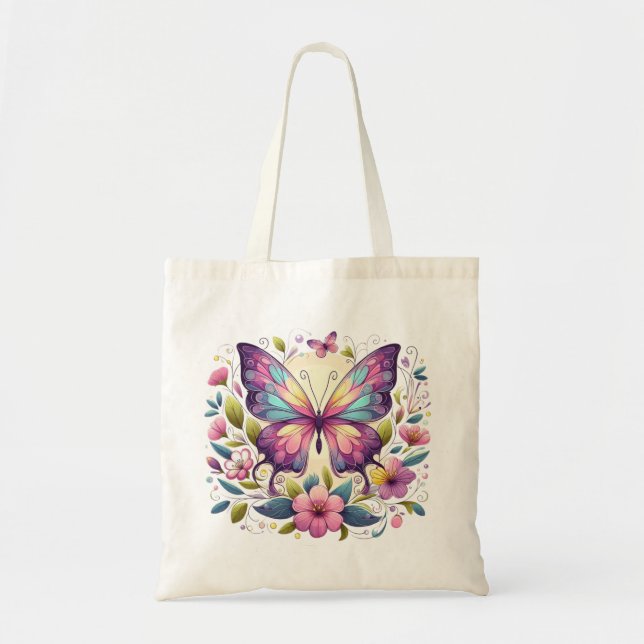 Cute, colourful butterfly  tote bag (Front)