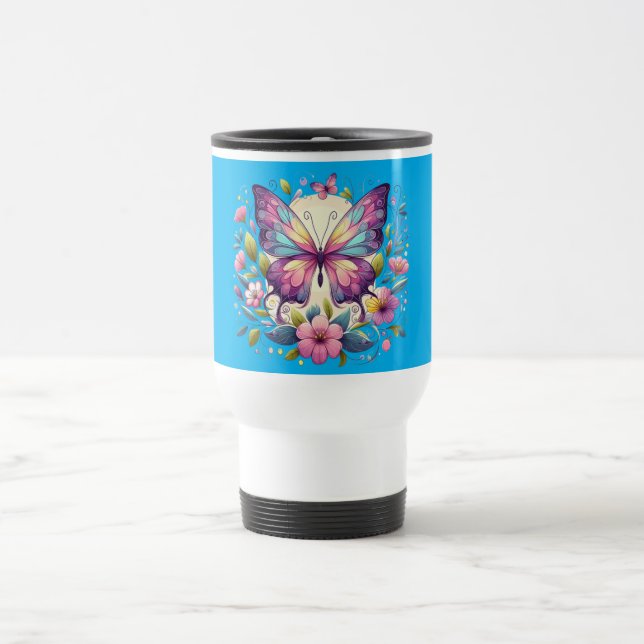 Cute, colourful butterfly  travel mug (Center)
