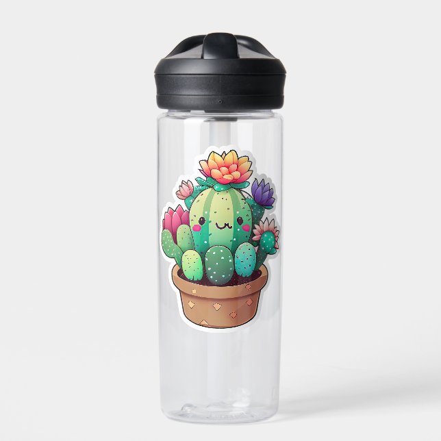 Cute Colourful Cactus in a Pot  Water Bottle (Front)