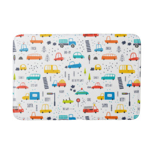 Cute Colourful Car Traffic Pattern Bath Mat