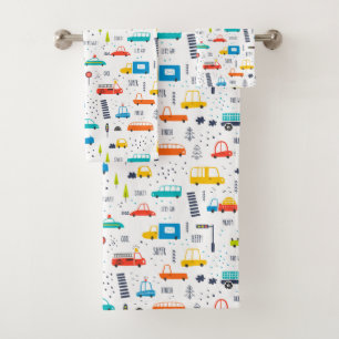 Cute Colourful Car Traffic Pattern Bath Towel Set