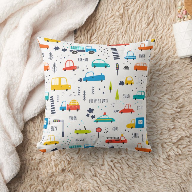 Cute Colourful Car Traffic Pattern Cushion (Blanket)