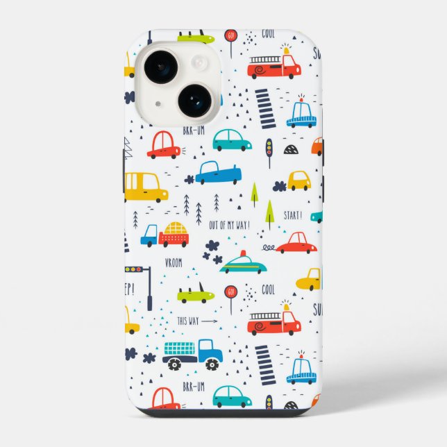 Cute Colourful Car Traffic Pattern iPhone Case (Back)
