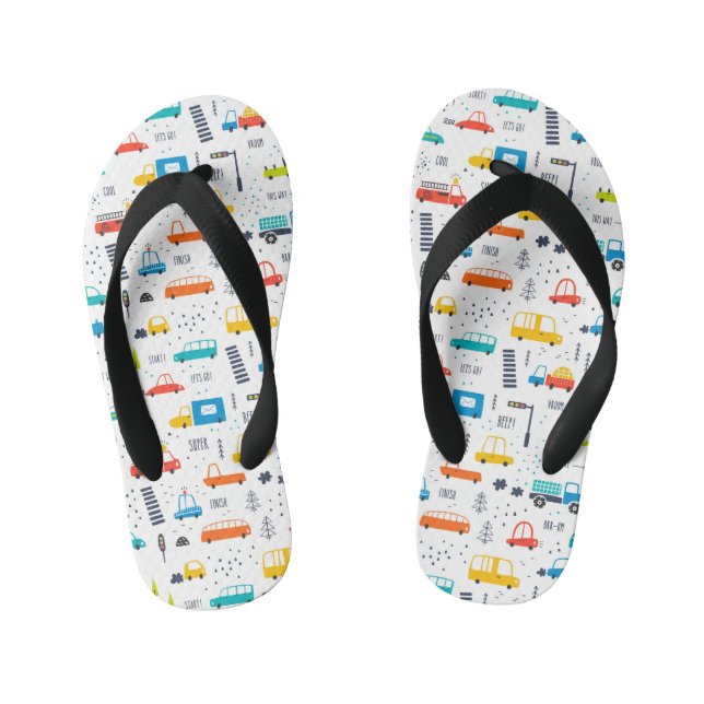 Cute Colourful Car Traffic Pattern Kid's Jandals (Footbed)