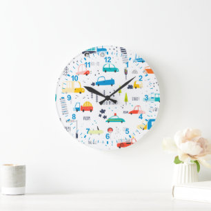 Cute Colourful Car Traffic Pattern Large Clock