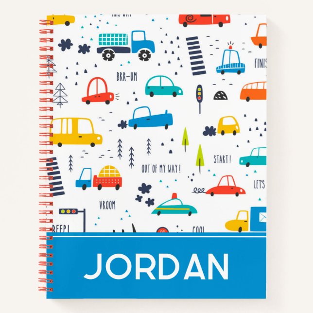 Cute Colourful Car Traffic Pattern Notebook (Front)