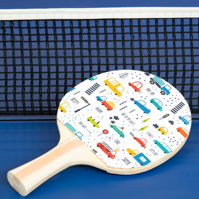 Cute Colourful Car Traffic Pattern Ping Pong Paddle (Insitu)