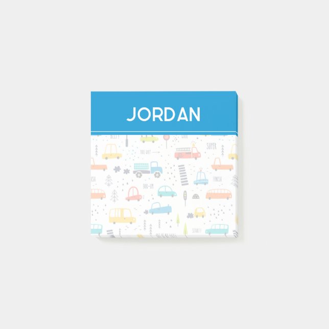Cute Colourful Car Traffic Pattern Post-it Notes (Front)