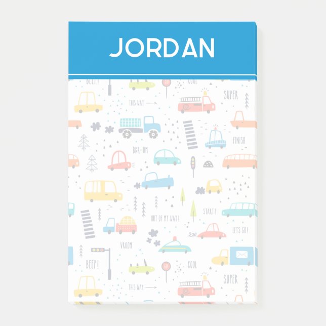Cute Colourful Car Traffic Pattern Post-it Notes (Front)