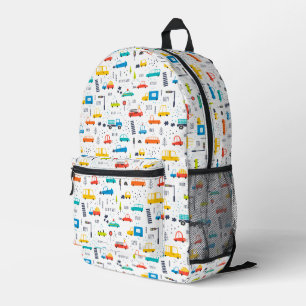 Cute Colourful Car Traffic Pattern Printed Backpack